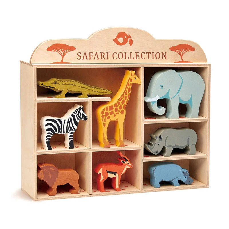 safe and durable wooden toys                   Safari Animals Display Shelf Set