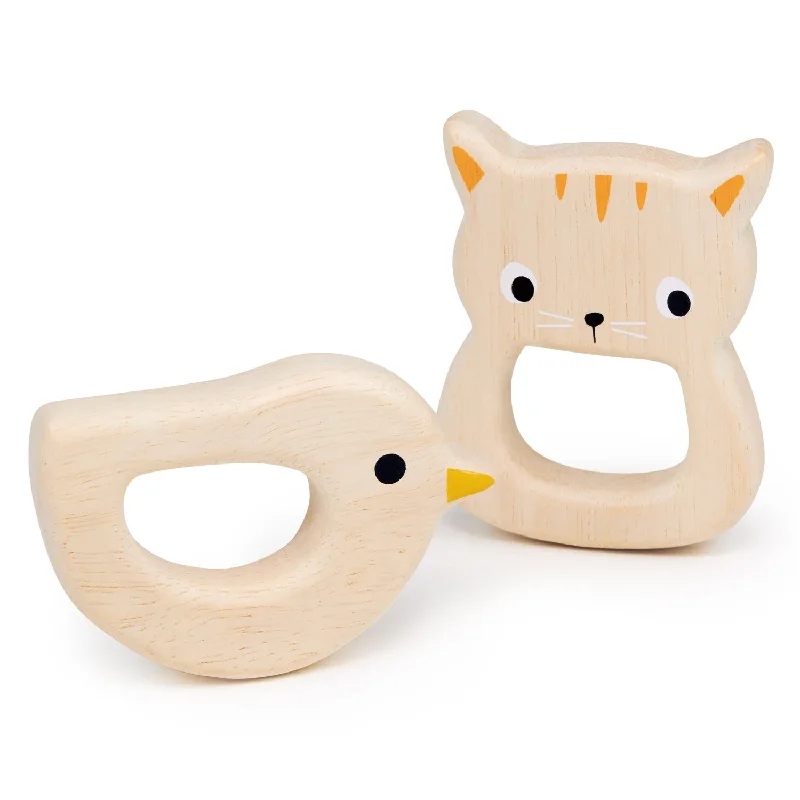 historically inspired wooden toys that teach history                   Bird & Kitten Teethers