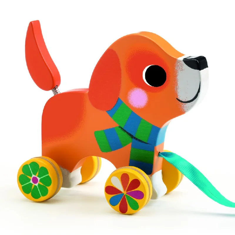 engaging wooden toys                   Djeco Wooden Pull Along Toy - Lou 18 m+