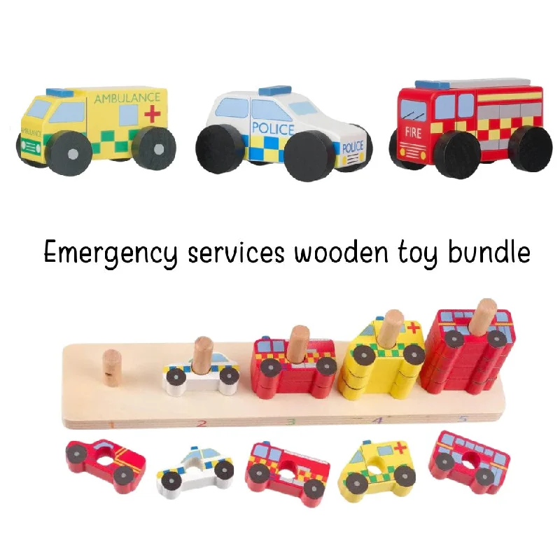 engaging and educational wooden toys                  Emergency Services Wooden Counting Toy & Vehicle Set
