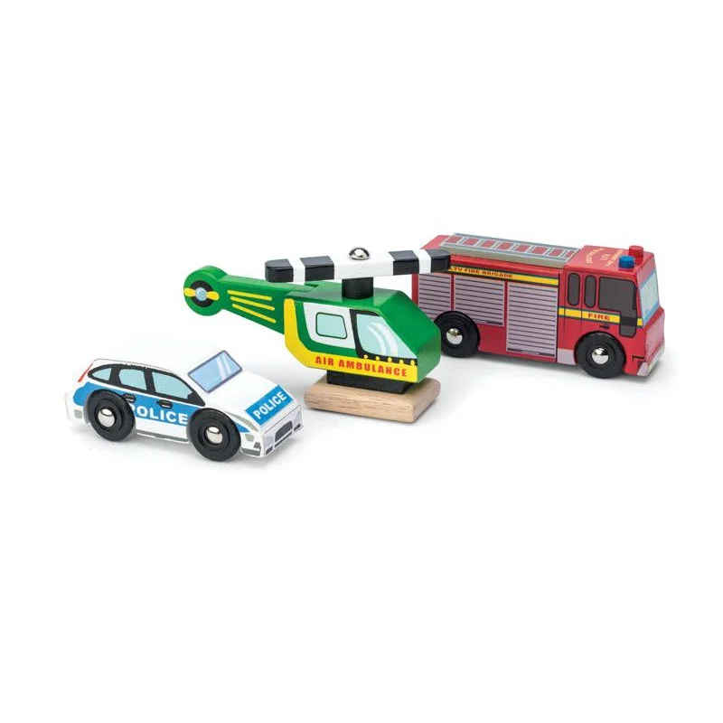 eco-friendly wooden toys                   Emergency Vehicles Set