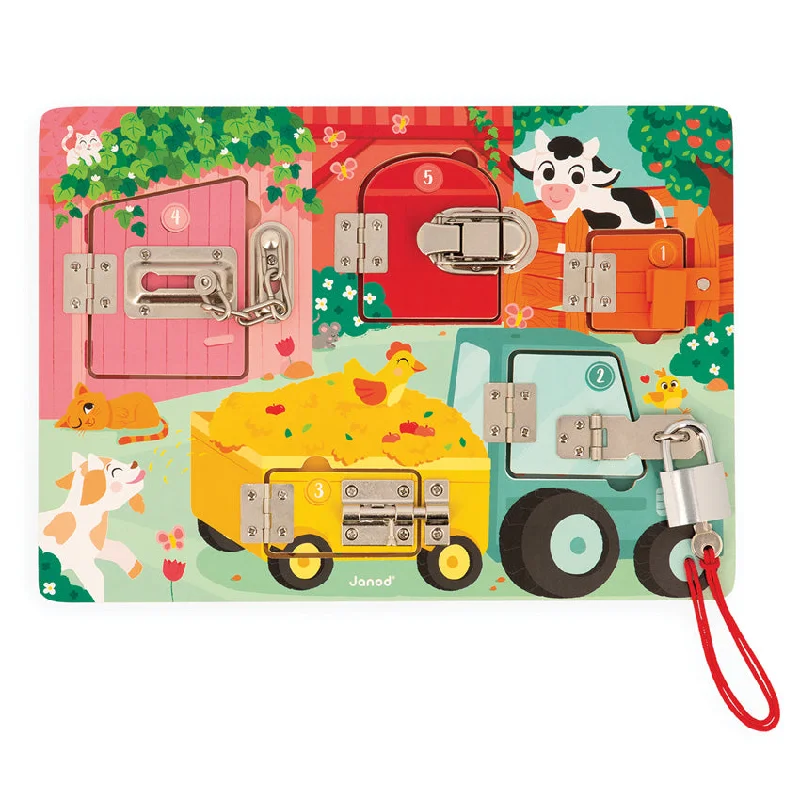 environmentally conscious wooden toys                 Farm Padlocks Board