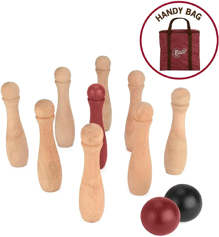 imaginative wooden toys                  Toyrific Garden Games Wooden Skittles Bowling Set