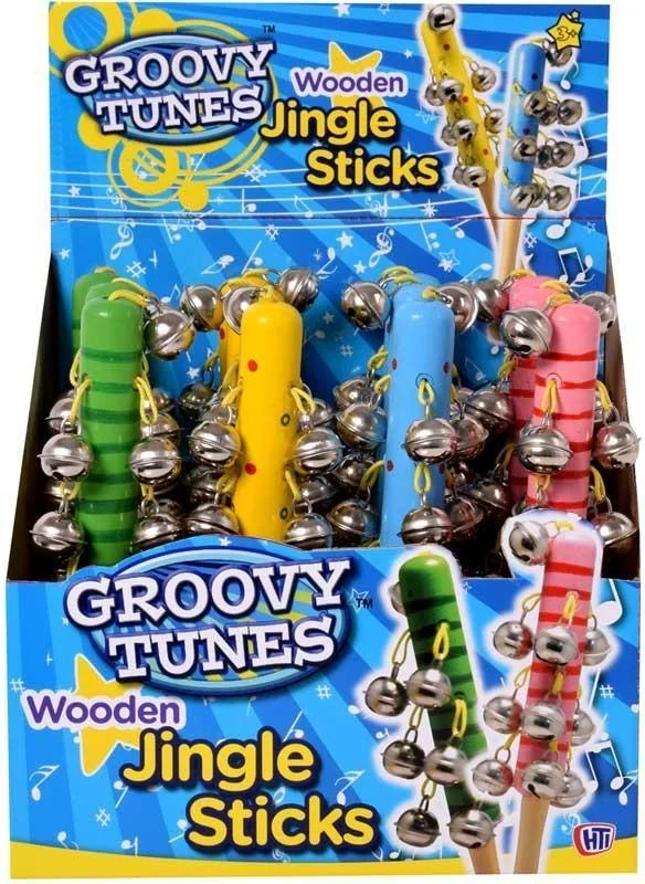eco-conscious wooden toys                 Groovy Tunes Wooden Jingle Stick - Assorted