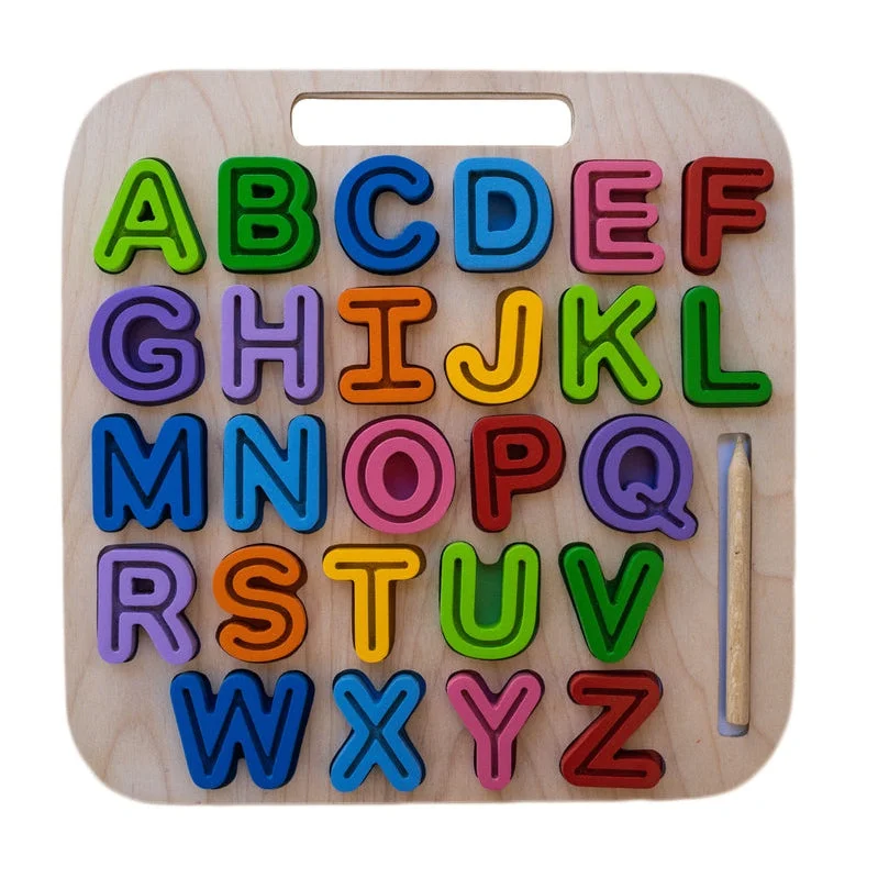 sturdy and durable wooden toys for rough play                   Handcarry Uppercase ABC Trace Puzzle