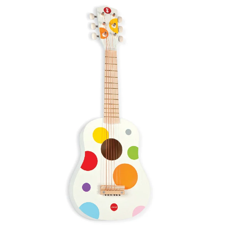 sturdy and safe wooden toys                 Janod Confetti Guitar White