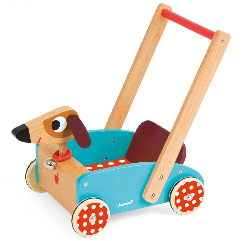 sustainably sourced wooden toys                   Janod Crazy Doggy Cart