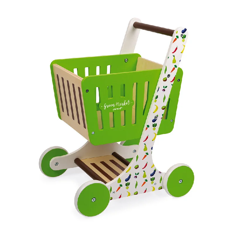whimsical wooden toys                   Janod Green Market Wooden Shopping Trolley