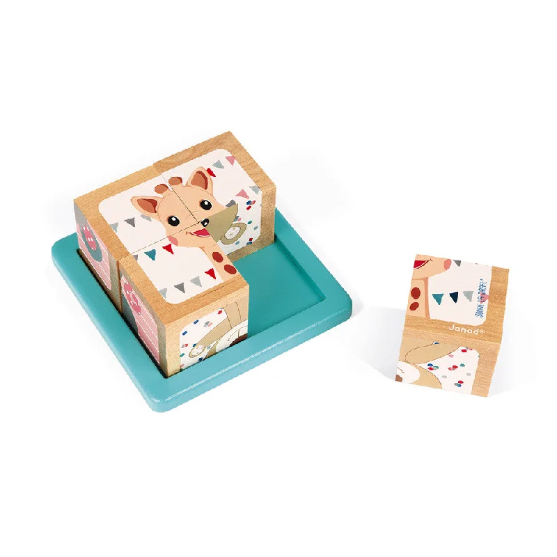 enchanting wooden toys for toddlers                   Janod Sophie La Girafe 4-Block Tray