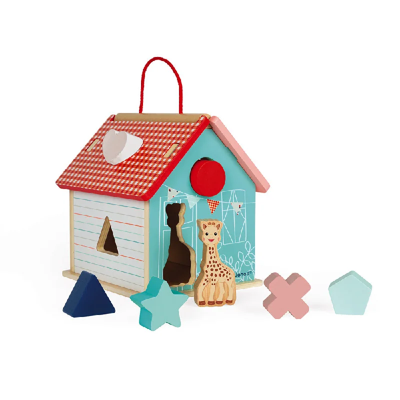 handcrafted wooden toys                  Janod Sophie La Girafe Shape Sorting House