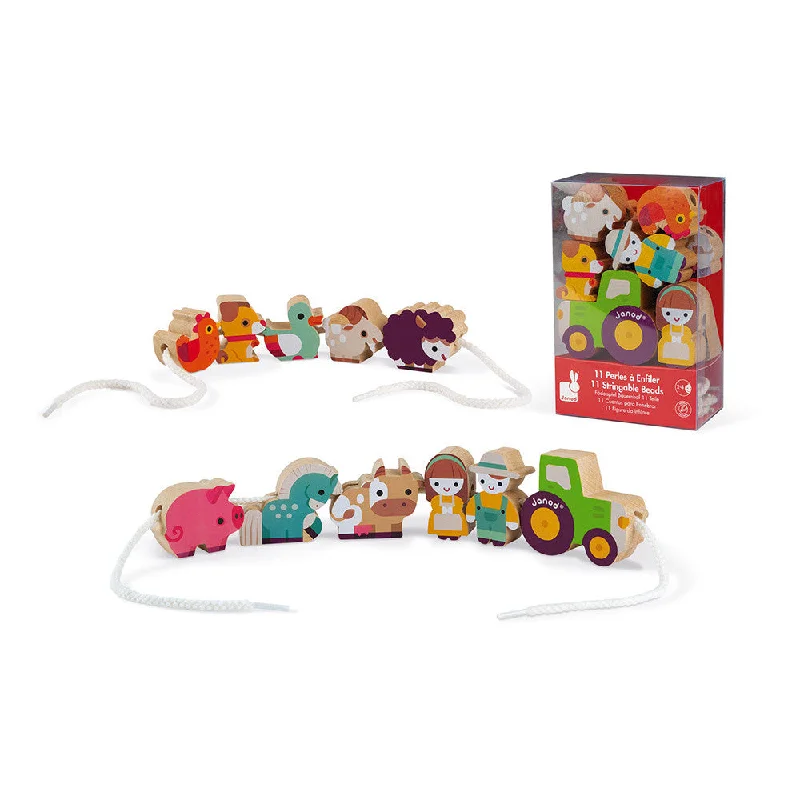 detailed wooden toys                 Janod Stringable Farm Themed Beads