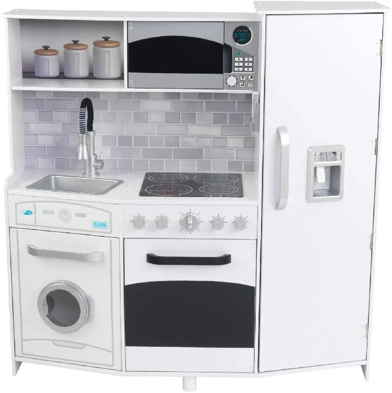 tactile wooden toys                   Kidkraft 53369 Large White Wooden Kitchen with Lights & Sounds