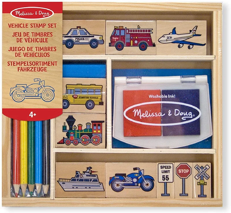 traditional wooden toys                   Melissa & Doug Wooden Stamp Set - Vehicles