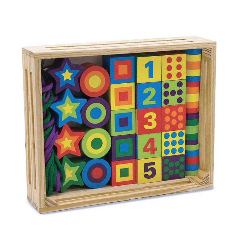 detailed and intricate wooden toys                   Melissa & Doug Wooden Lacing Beads in a Box