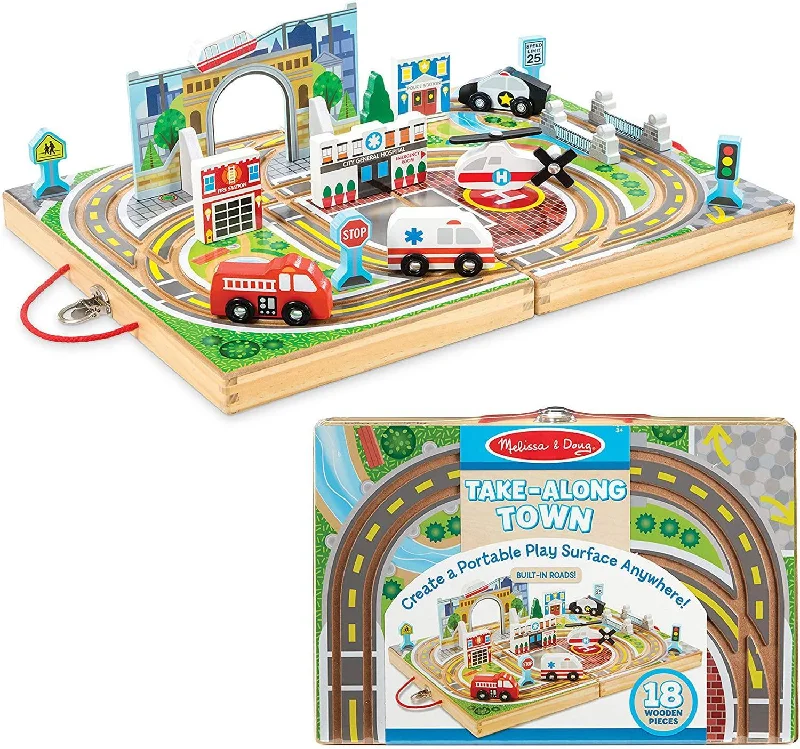 safe wooden toys for babies              Melissa & Doug 40141 Wooden Take-Along Tabletop Town 18-Piece