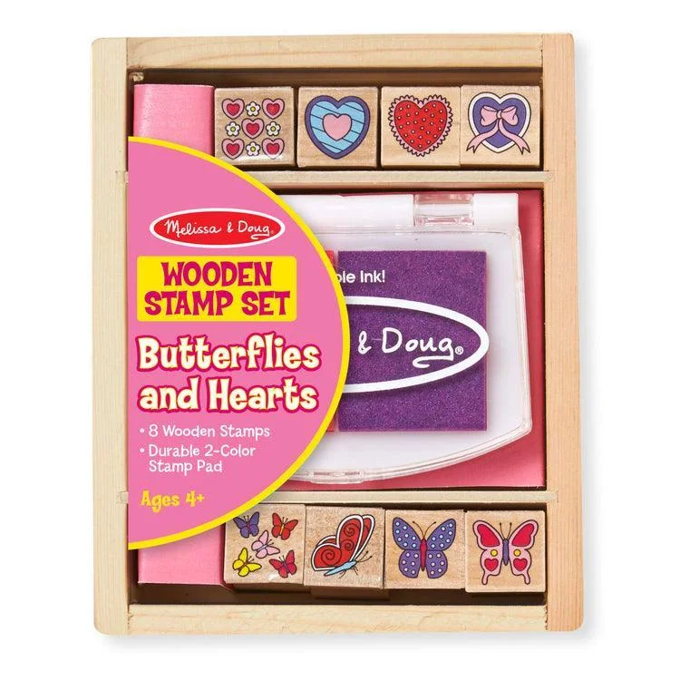 eco-conscious wooden toys                 Melissa & Doug Wooden Stamp Set - Butterfly & Hearts