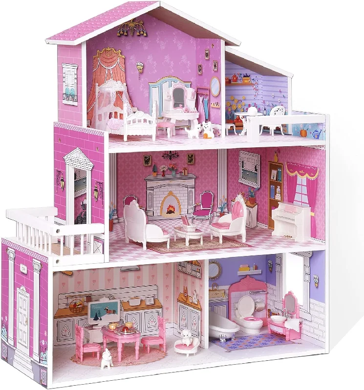 safe and durable wooden toys                   ROBUD Victorian Wooden Dollhouse for with Furniture