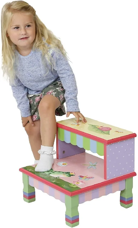 enchanting wooden toys for children                   Teamson USA W-7486A Fantasy Fields - Magic Garden  Kids Wooden Step Up Stool with Storage
