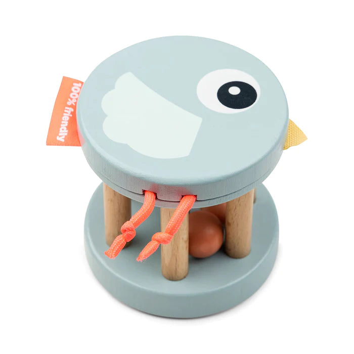 safe and durable wooden toys                   Wooden Rattle - Birdee Blue